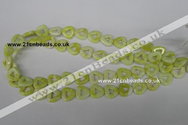 CFG275 15.5 inches 15*15mm carved triangle lemon jade beads