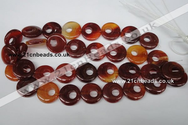 CFG277 15.5 inches 25mm carved donut red agate beads