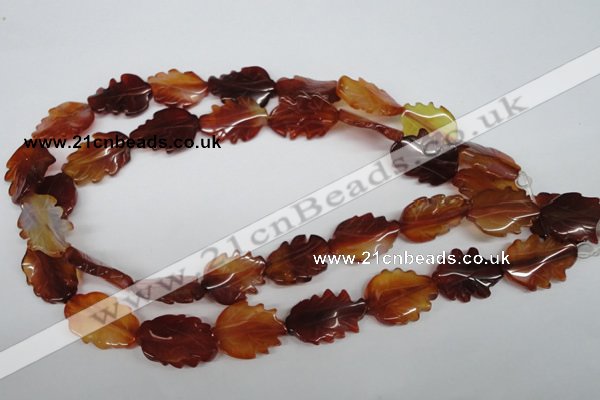 CFG279 15.5 inches 16*24mm carved leaf red agate beads