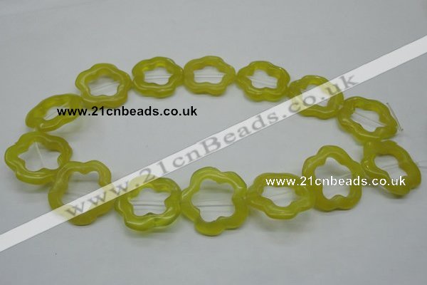 CFG33 15.5 inches 30mm carved flower lemon jade gemstone beads