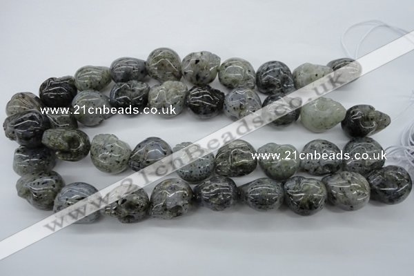 CFG344 15.5 inches 18*22mm carved skull moss quartz beads