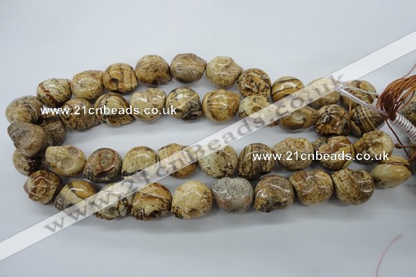 CFG347 15.5 inches 18*19mm carved skull picture jasper beads