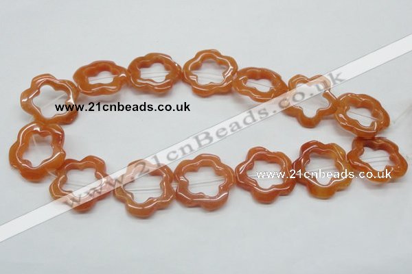 CFG35 15.5 inches 30mm carved flower red aventurine jade beads