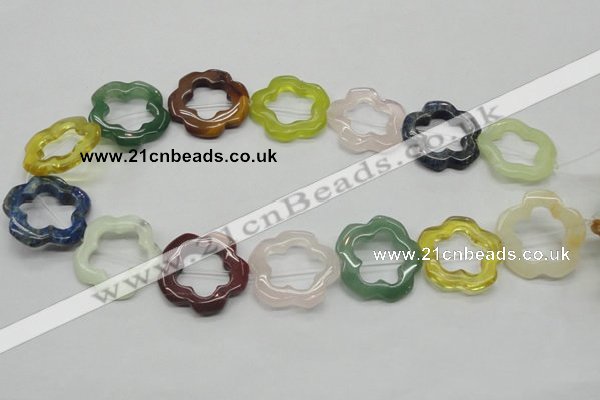 CFG37 15.5 inches 30mm carved flower colorful gemstone beads