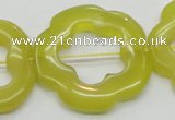 CFG38 15.5 inches 35mm carved flower lemon jade gemstone beads