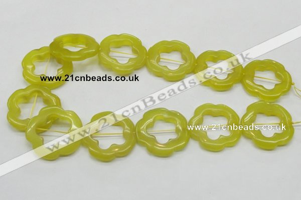 CFG38 15.5 inches 35mm carved flower lemon jade gemstone beads