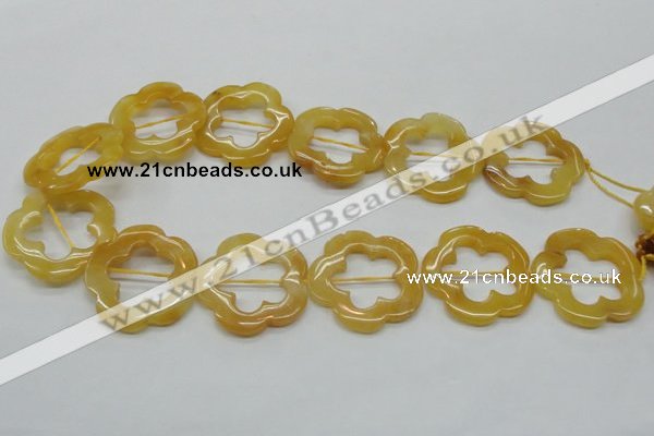 CFG39 15.5 inches 35mm carved flower yellow jade gemstone beads
