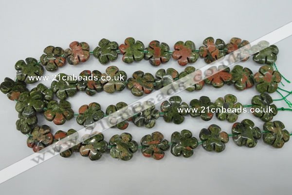 CFG451 15.5 inches 20mm carved flower unakite gemstone beads