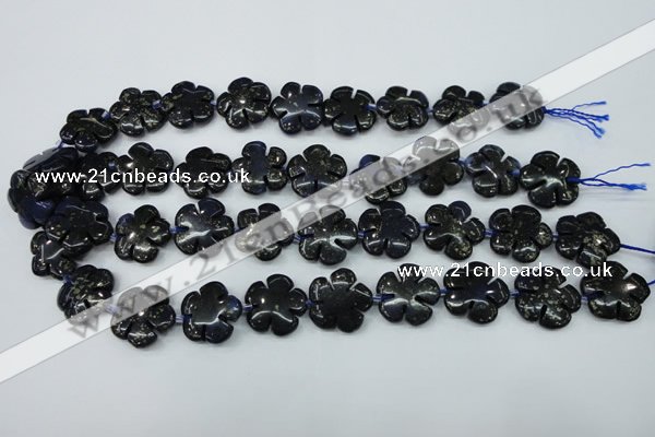 CFG453 15.5 inches 20mm carved flower blue iron stone beads