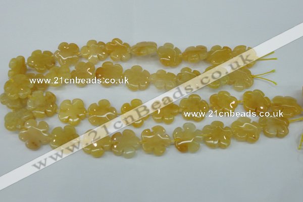 CFG457 15.5 inches 20mm carved flower yellow jade beads