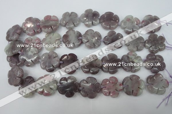 CFG459 15.5 inches 24mm carved flower lilac jasper beads