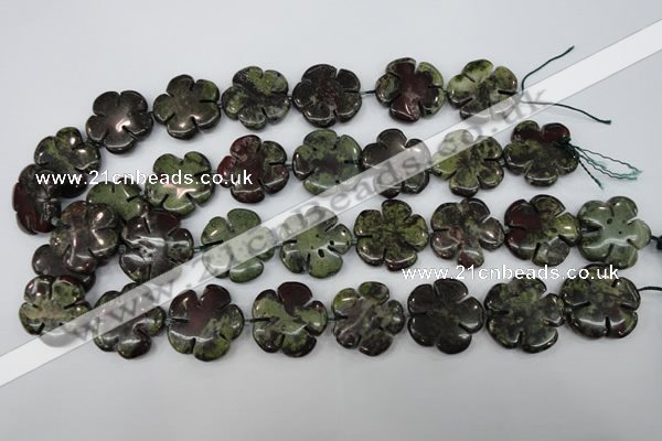 CFG460 15.5 inches 24mm carved flower dragon blood jasper beads