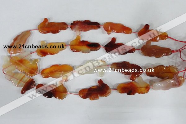 CFG519 15.5 inches 22*35mm carved animal red agate beads