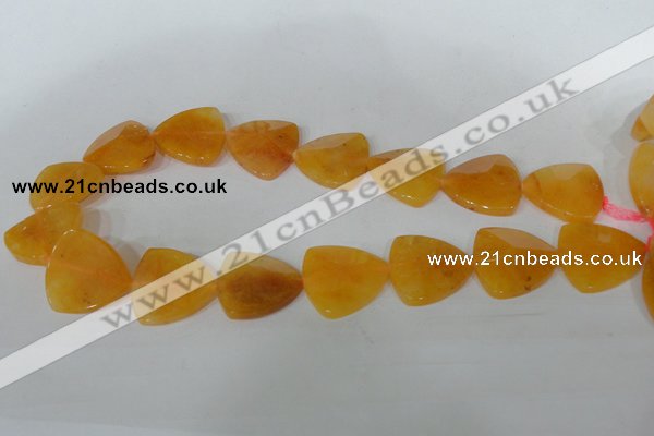 CFG527 15.5 inches 25*25mm carved triangle yellow aventurine beads