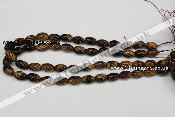 CFG53 15.5 inches 10*16mm carved rice yellow tiger eye gemstone beads