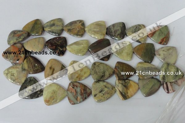 CFG532 15.5 inches 25*25mm carved triangle jasper gemstone beads