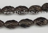 CFG55 15.5 inches 10*16mm carved rice smoky quartz beads