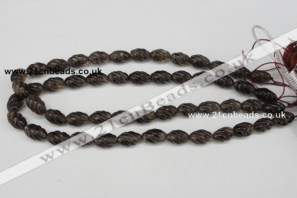 CFG55 15.5 inches 10*16mm carved rice smoky quartz beads