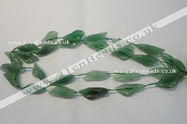 CFG562 15.5 inches 14*28mm carved trumpet flower green aventurine beads