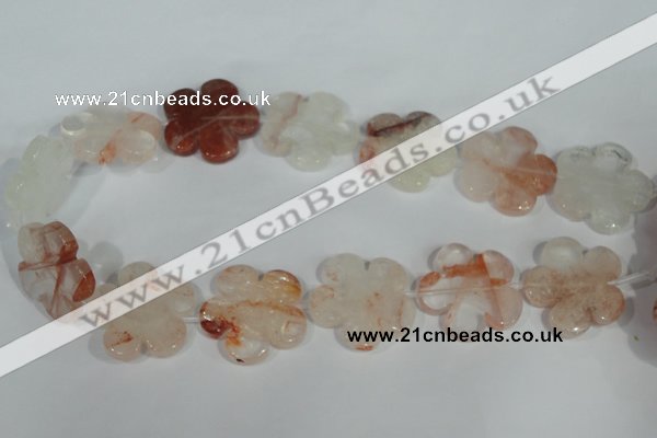 CFG659 15.5 inches 30mm carved flower pink quartz beads