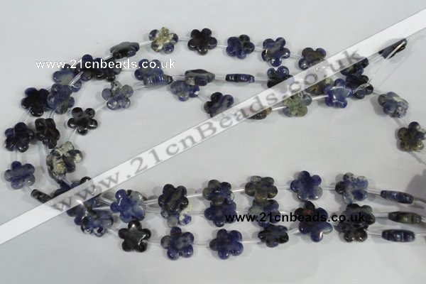 CFG669 15.5 inches 15mm carved flower sodalite gemstone beads