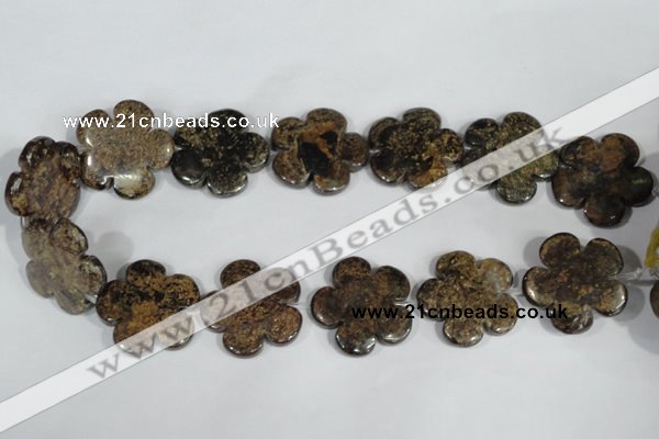 CFG680 15.5 inches 30mm carved flower bronzite gemstone beads