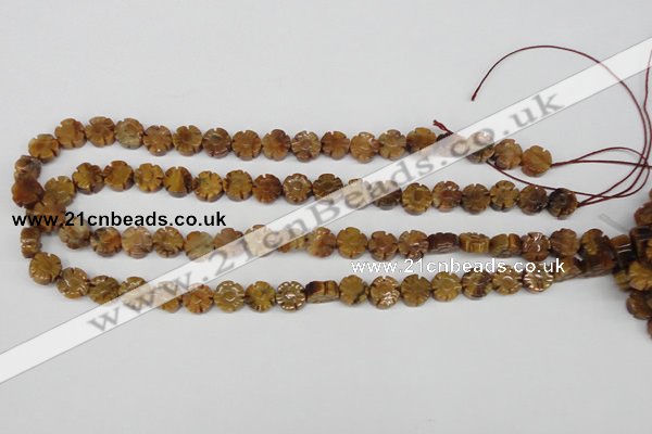 CFG69 15.5 inches 10mm carved flower yellow tiger eye gemstone beads