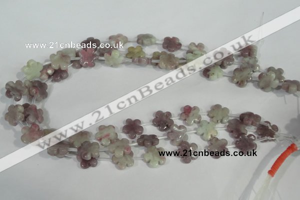 CFG690 15.5 inches 15mm carved flower lilac jasper beads