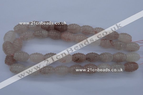 CFG751 15.5 inches 15*20mm carved rice natural pink quartz beads