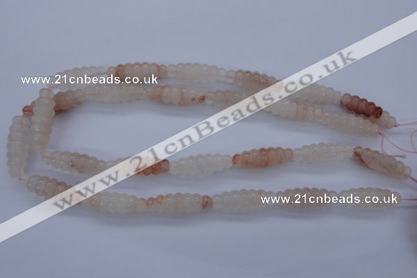 CFG752 15.5 inches 10*30mm carved rice natural pink quartz beads