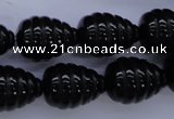 CFG758 15.5 inches 15*20mm carved teardrop black agate beads