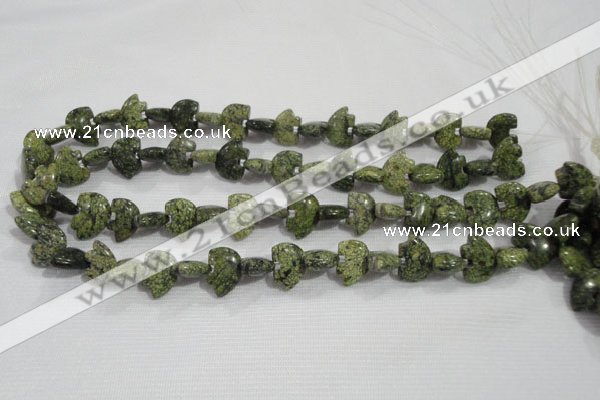 CFG769 15.5 inches 10*15mm carved animal green lace gemstone beads