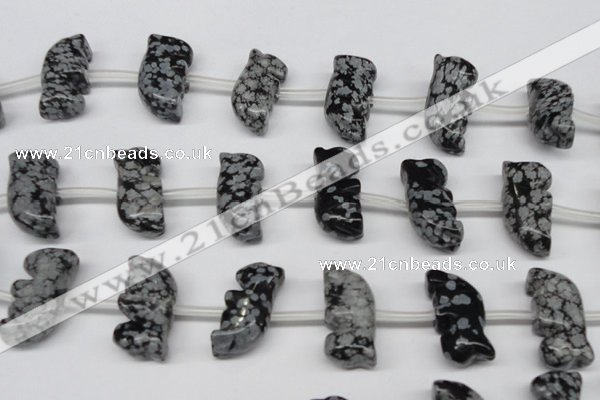 CFG859 Top-drilled 10*20mm carved animal snowflake obsidian beads