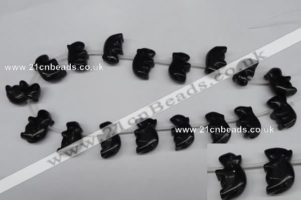 CFG860 Top-drilled 15*24mm carved animal black agate beads