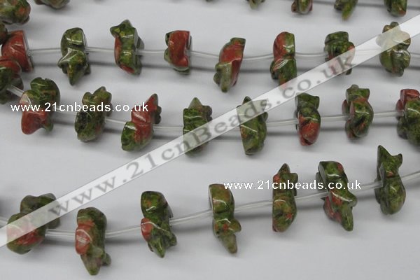 CFG862 Top-drilled 12*18mm carved animal unakite gemstone beads