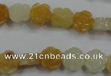 CFG881 15.5 inches 10mm carved flower yellow jade gemstone beads