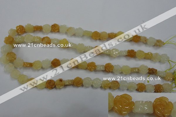 CFG881 15.5 inches 10mm carved flower yellow jade gemstone beads