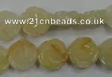 CFG882 15.5 inches 14mm carved flower yellow jade gemstone beads