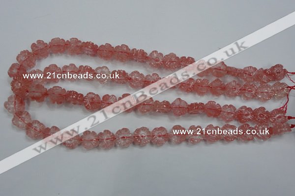 CFG884 15.5 inches 12mm carved flower cherry quartz beads