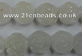 CFG885 15.5 inches 14mm carved flower white jade gemstone beads