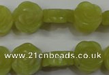 CFG887 15.5 inches 14mm carved flower lemon jade gemstone beads