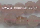 CFG890 15.5 inches 14mm carved flower rose quartz gemstone beads