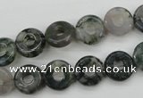 CFG901 15.5 inches 12mm carved coin donut moss agate beads