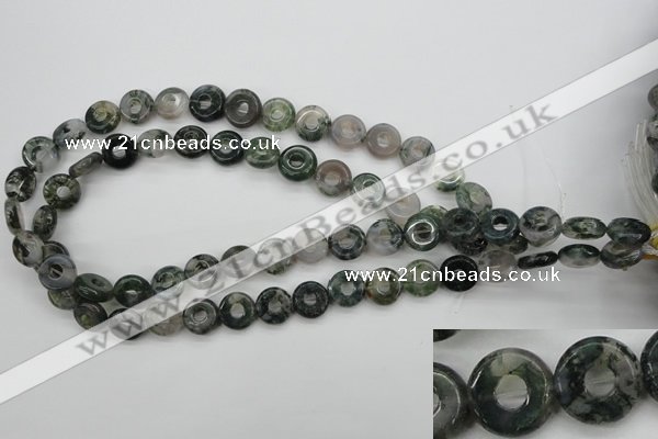 CFG901 15.5 inches 12mm carved coin donut moss agate beads