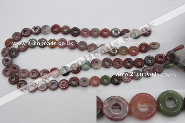 CFG902 15.5 inches 12mm carved coin donut Indian agate beads