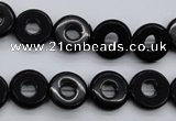 CFG903 15.5 inches 12mm carved coin donut black agate beads