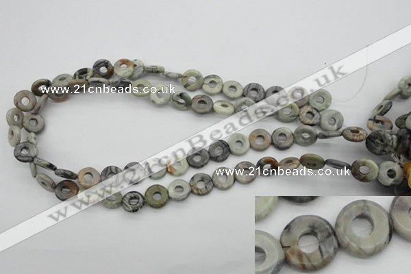 CFG904 15.5 inches 12mm carved coin donut black water jasper beads