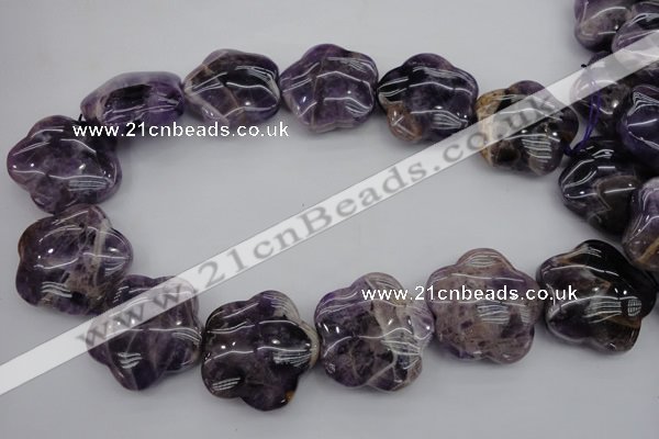 CFG913 15.5 inches 32*33mm carved flower dogtooth amethyst beads