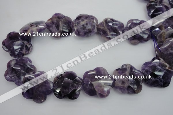 CFG914 15.5 inches 32*33mm faceted & carved flower dogtooth amethyst beads