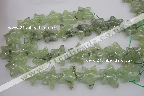 CFG919 15.5 inches 30*33mm carved star green rutilated quartz beads